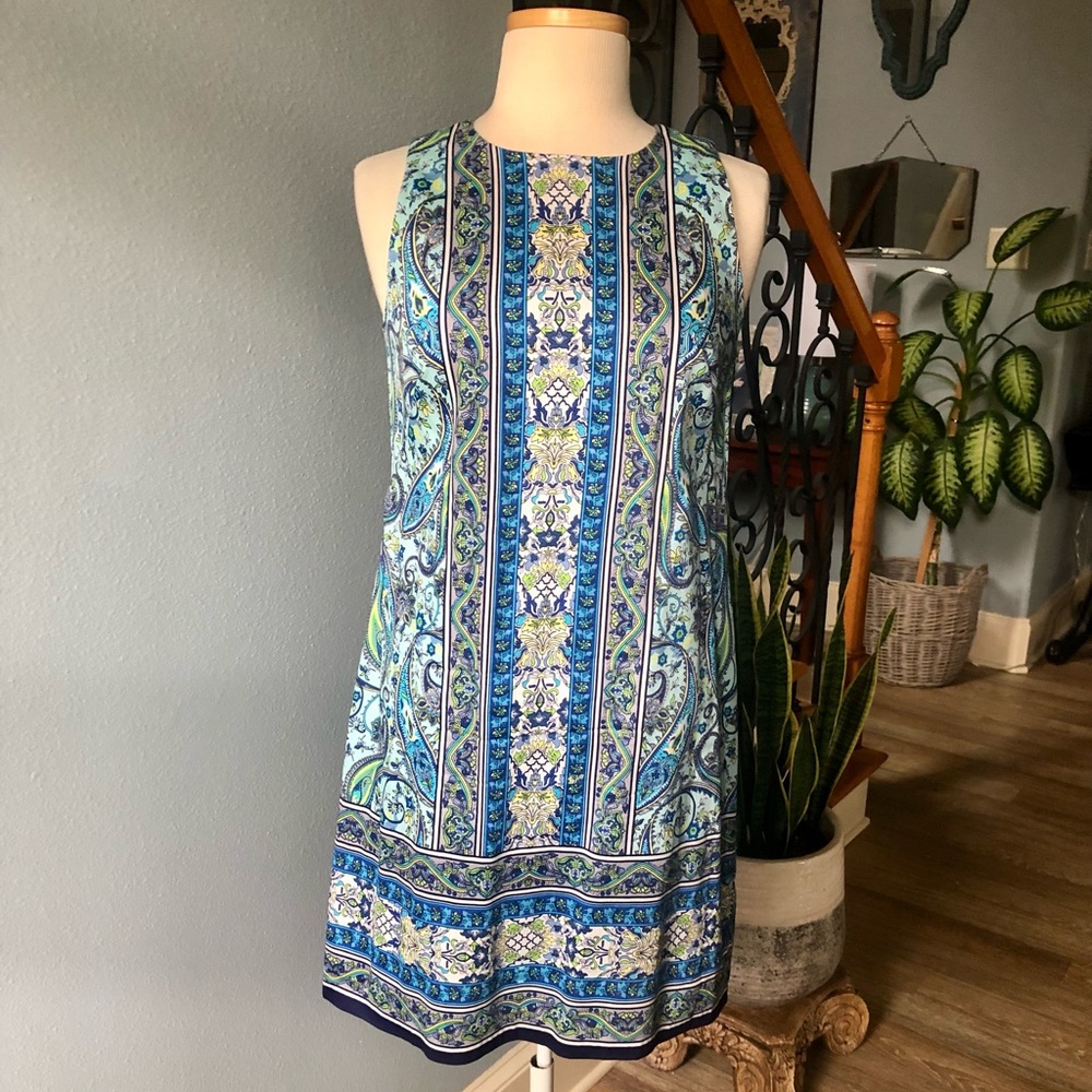 London Times Sleeveless Patterned Sheath Dress